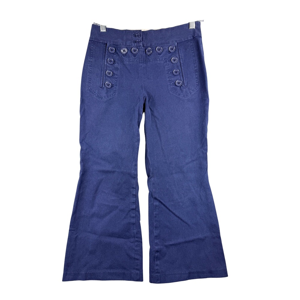 Michael Kors Navy Blue Sailor Button Front Wide Leg Crop Pants 4